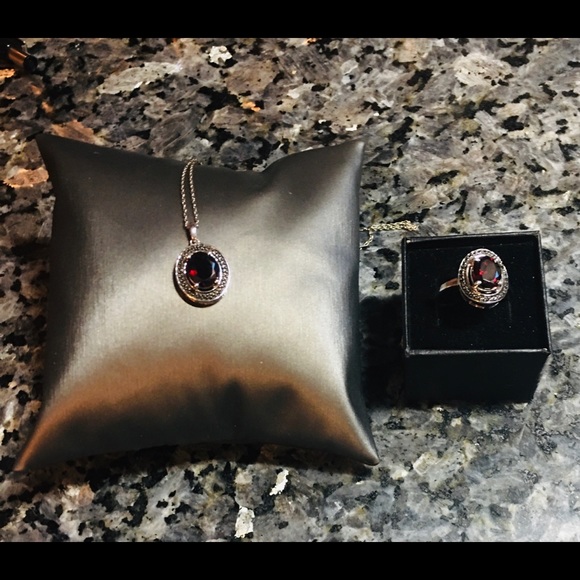 Gorgeous Lab Created Garnet Necklace & Ring Set - Picture 6 of 10